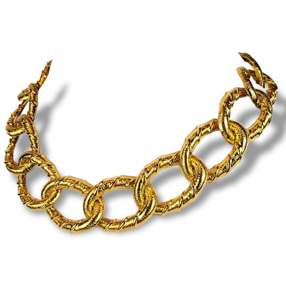 Woman's Necklace Choker Gold Plate Lacy Curb Chain Wire Wrap Texture Design - Picture 1 of 7